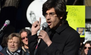 Information access advocate Aaron Swartz speaks to a crowd. Photograph: Daniel J. Sieradski/dpa/Corbis